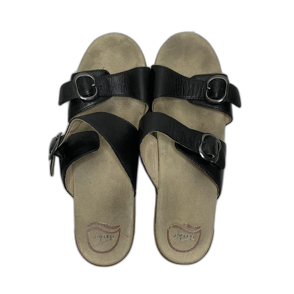 Dansko Sophie Full Grain Wedge Sandals Block Heels Buckle Black Women 10.5-11 - Picture 5 of 7